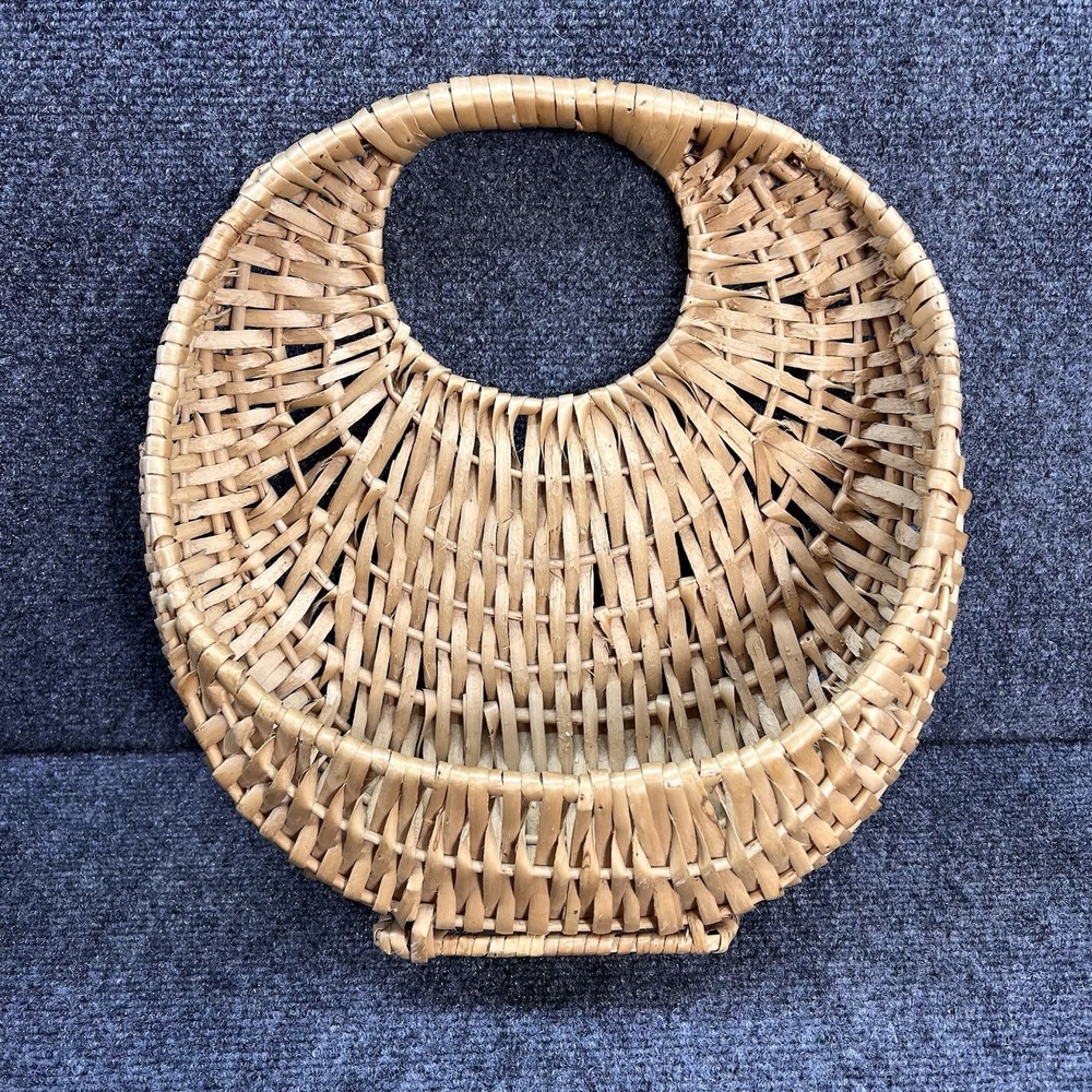 VTG Wicker Wall Hanging Pocket Basket Cottagecore Farmhouse Boho Rustic Natural